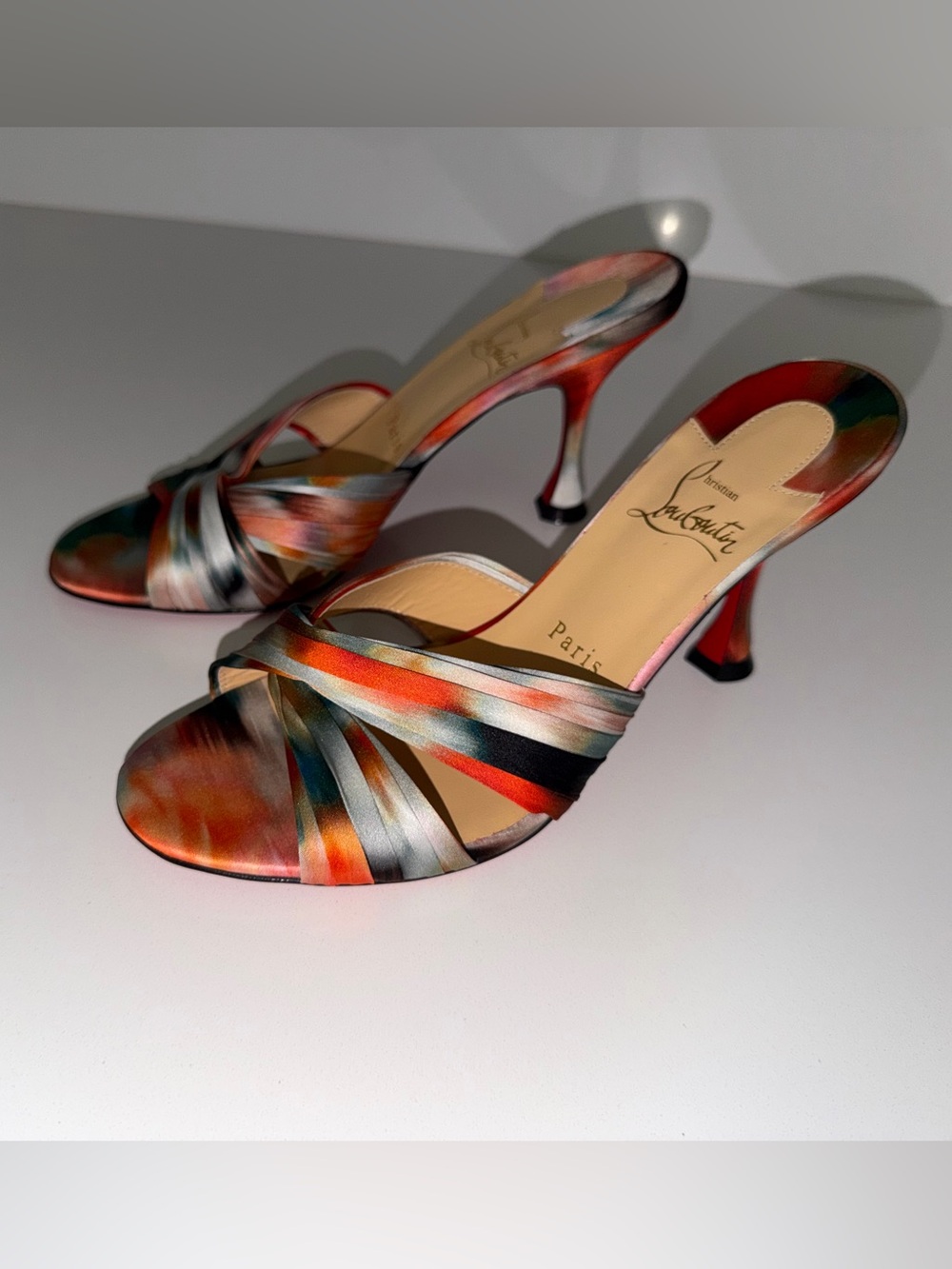 Christian Louboutin Multicolor Satin Twist Slide Mules with Red Sole - Picture 4 of 4